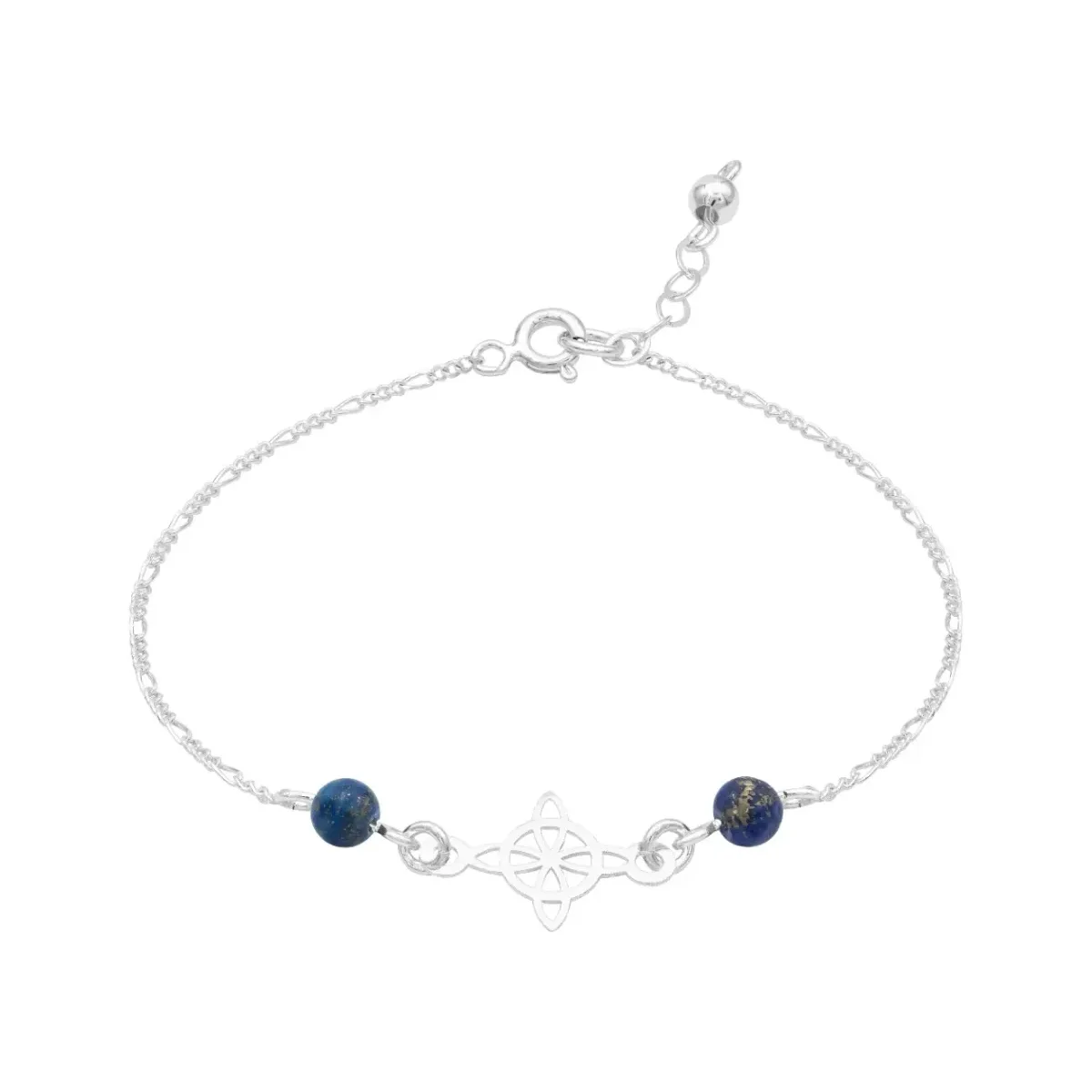 Pulsera Plata 925 Nudo de Bruja Cadena Figaro Ajustable - Imagen 3