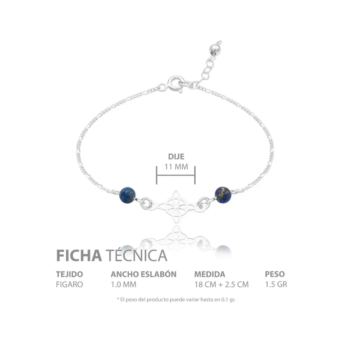 Pulsera Plata 925 Nudo de Bruja Cadena Figaro Ajustable - Imagen 4
