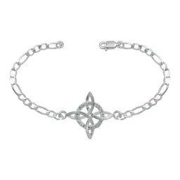 Pulsera Nudo de Bruja Plata 925 Cadena Figaro Ajustable para Mujer - Imagen 1