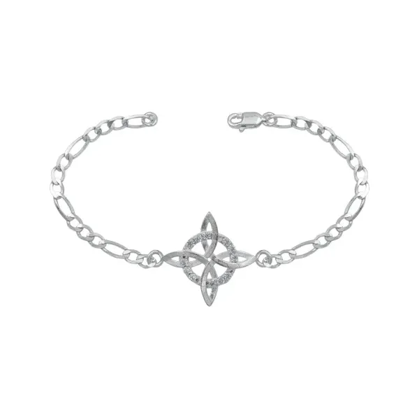 Pulsera Nudo de Bruja Plata 925 Cadena Figaro Ajustable para Mujer - Imagen 1