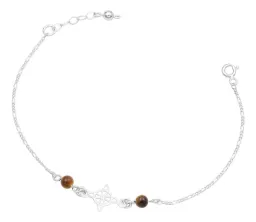 Pulsera Plata 925 Nudo Bruja con Cordón Ajustable Café - Imagen 1