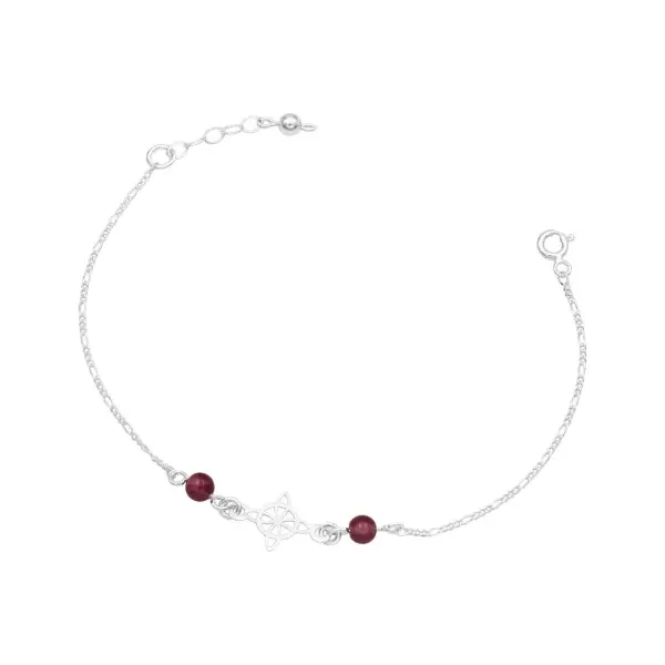 Pulsera Plata 925 Nudo Bruja Cadena Figaro Bolas Vino Ajustable - Imagen 1