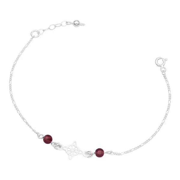 Pulsera Plata 925 Nudo Bruja Cadena Figaro Bolas Vino Ajustable - Imagen 1