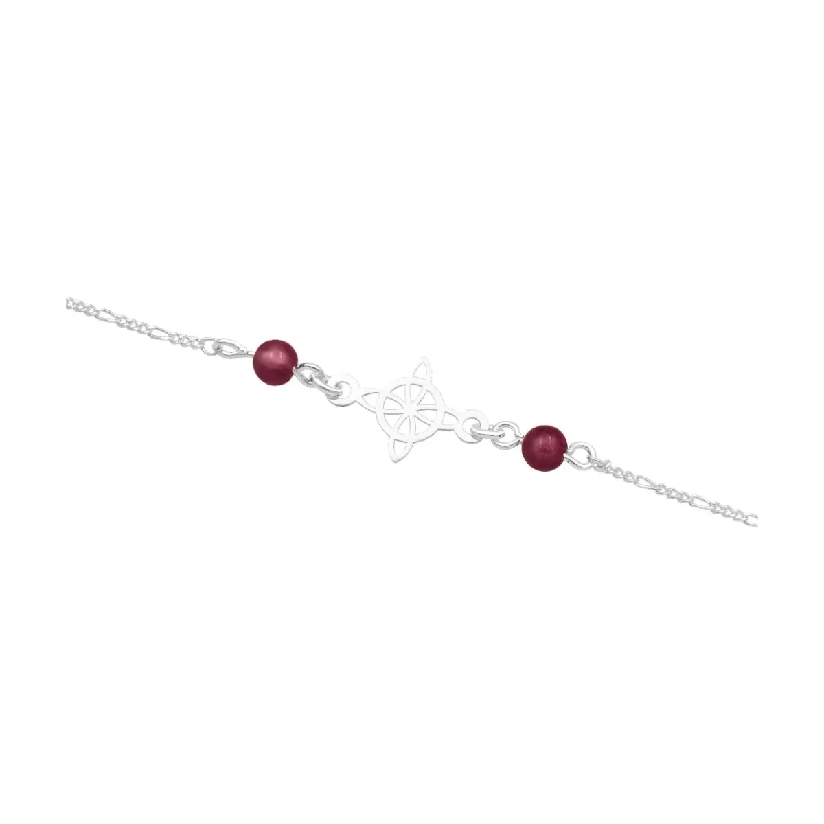 Pulsera Plata 925 Nudo Bruja Cadena Figaro Bolas Vino Ajustable - Imagen 2