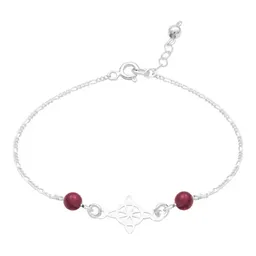 Pulsera Plata 925 Nudo Bruja Cadena Figaro Bolas Vino Ajustable - Imagen 3