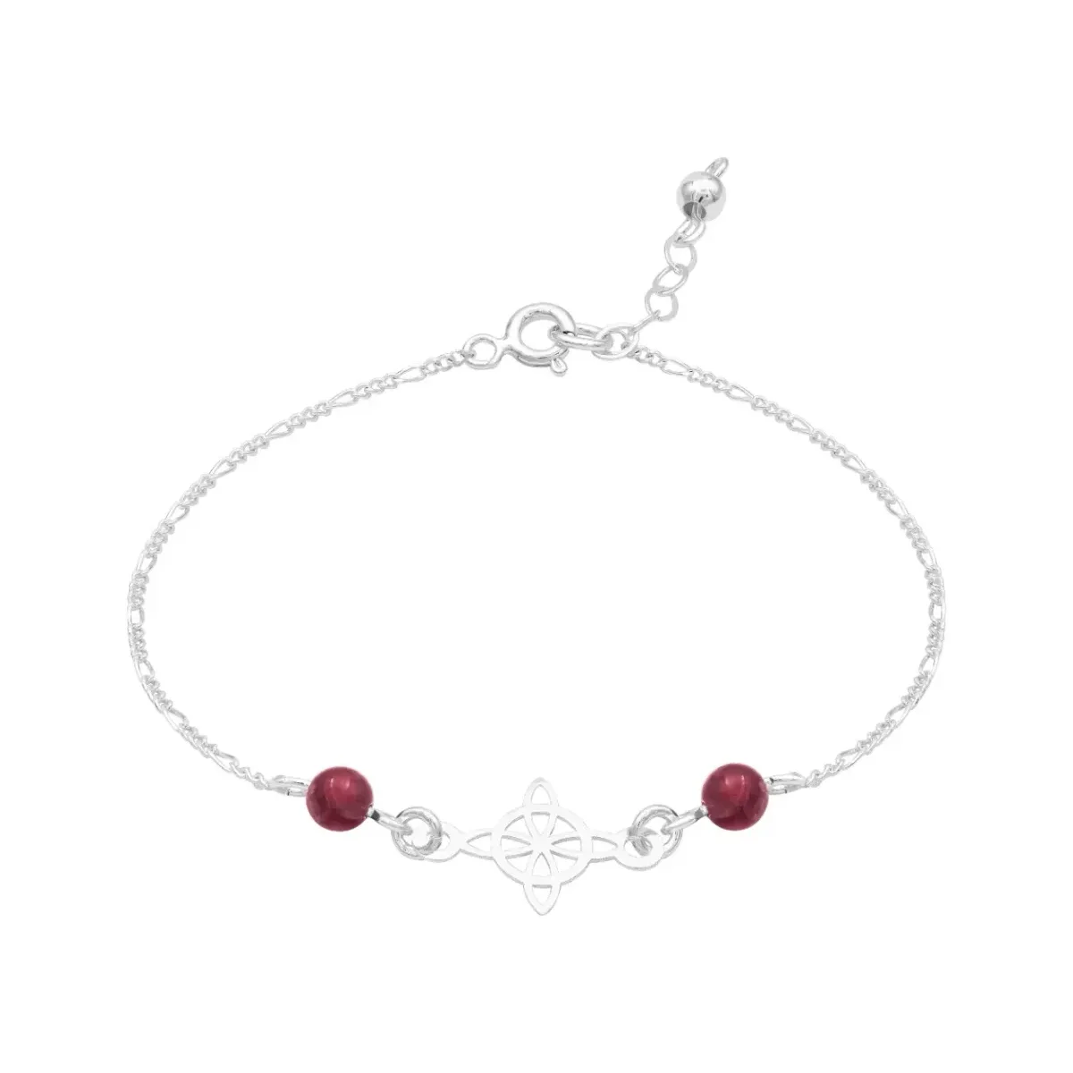 Pulsera Plata 925 Nudo Bruja Cadena Figaro Bolas Vino Ajustable - Imagen 3