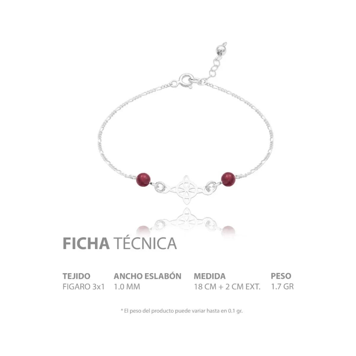 Pulsera Plata 925 Nudo Bruja Cadena Figaro Bolas Vino Ajustable - Imagen 6