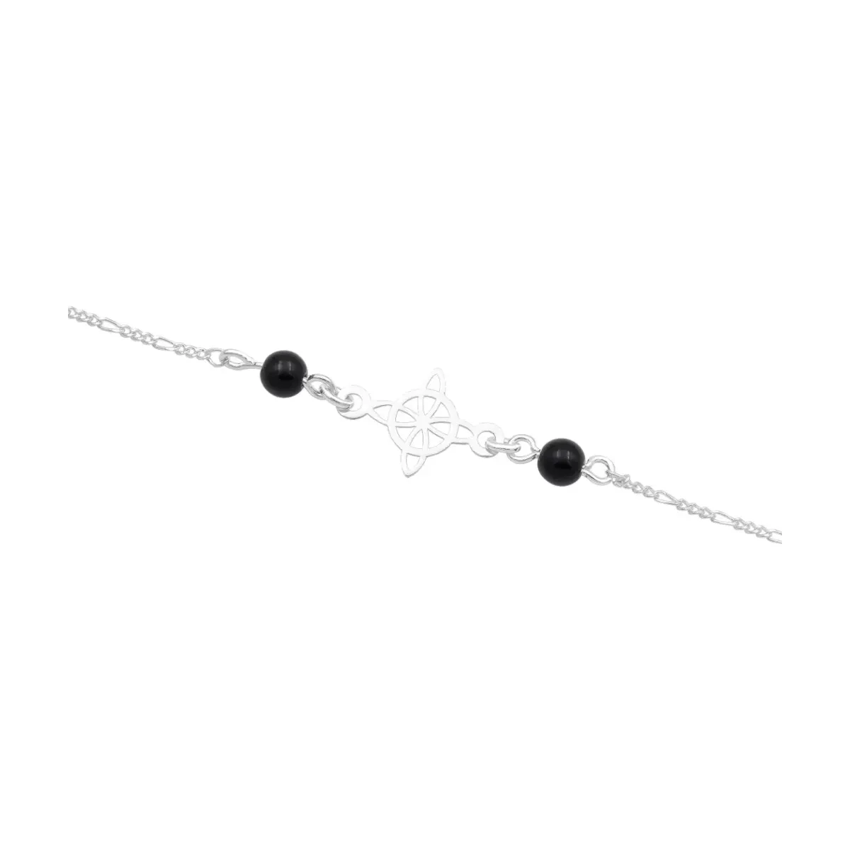 Pulsera de Plata 925 Nudo de Bruja con Cadena Figaro Negra - Imagen 2