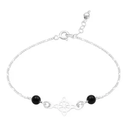 Pulsera de Plata 925 Nudo de Bruja con Cadena Figaro Negra - Imagen 3