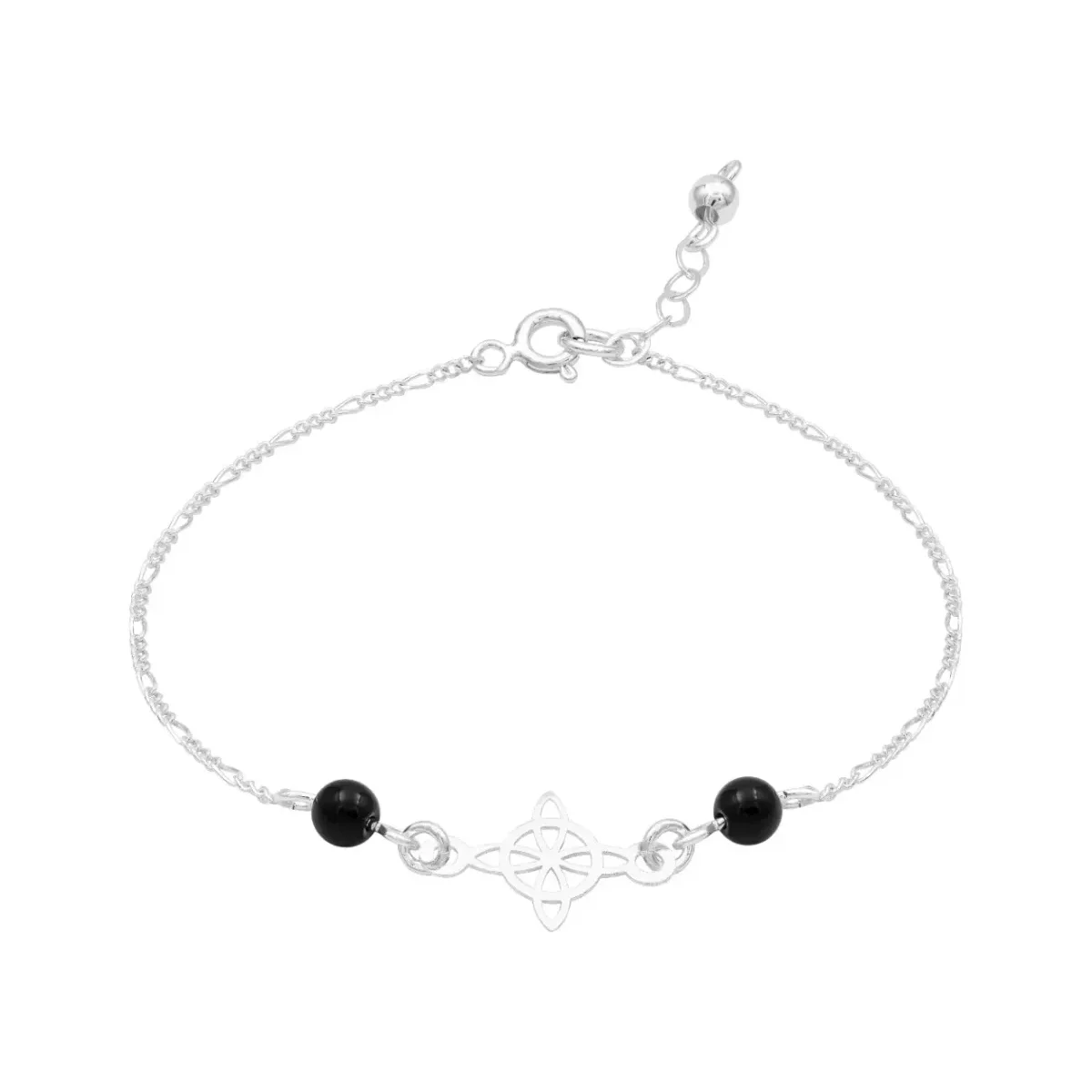 Pulsera de Plata 925 Nudo de Bruja con Cadena Figaro Negra - Imagen 3