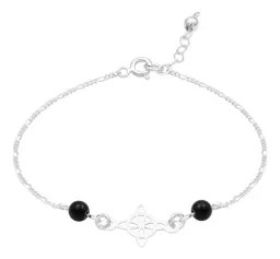 Pulsera de Plata 925 Nudo de Bruja con Cadena Figaro Negra - Imagen 3