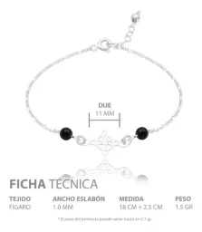 Pulsera de Plata 925 Nudo de Bruja con Cadena Figaro Negra - Imagen 4