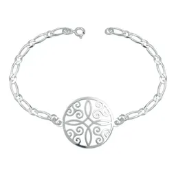 Pulsera Plata 925 Medalla Nudo Bruja Cadena Figaro 18cm - Imagen 1