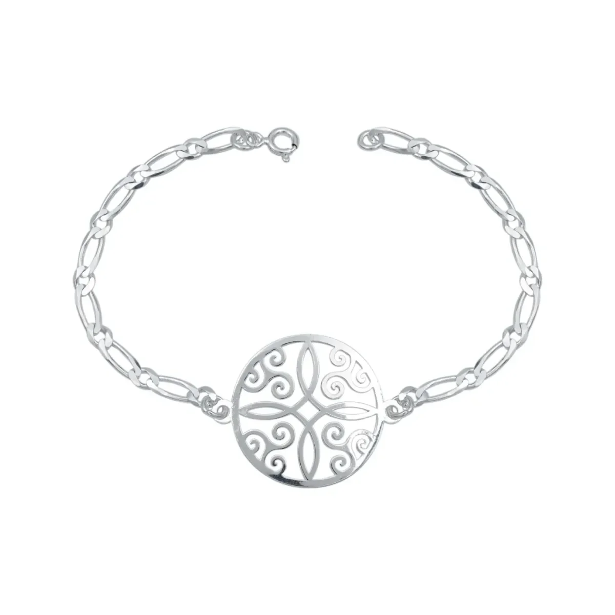 Pulsera de Plata .925 con medalla Nudo Bruja y cadena Figaro, joyería de protección artesanal mexicana, color plata, estilo m