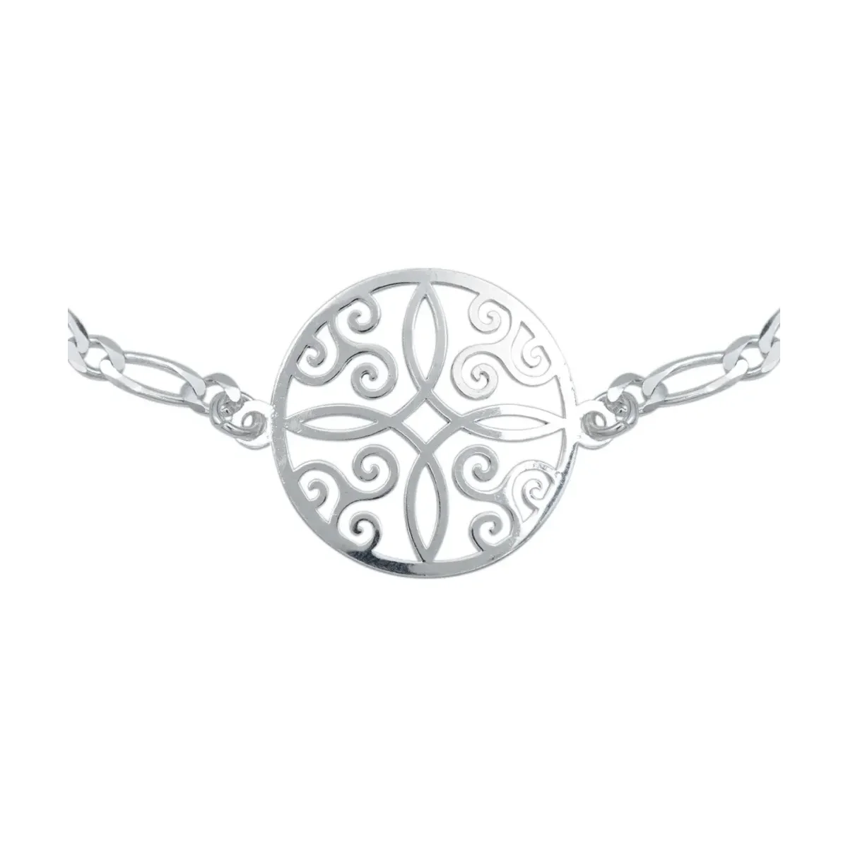 Pulsera Plata 925 Medalla Nudo Bruja Cadena Figaro 18cm - Imagen 4