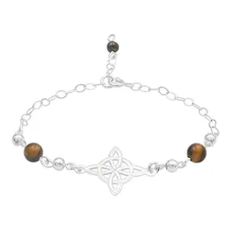 Pulsera Plata 925 Nudo de Bruja Láser con Bolas y Cordón Ajustable - Imagen 1