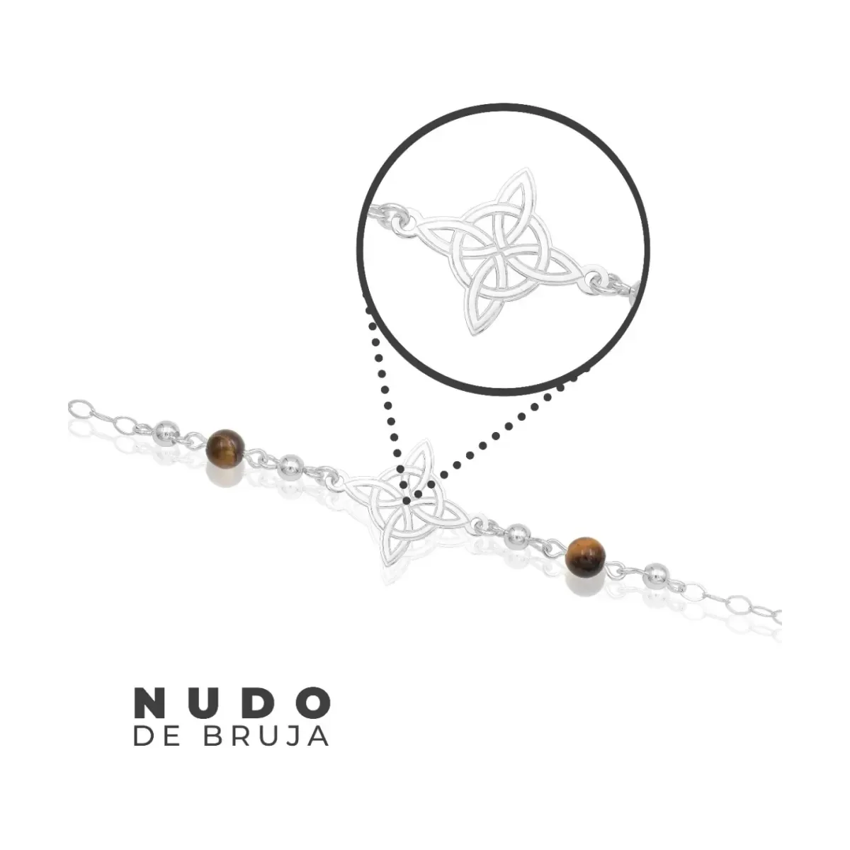 Pulsera Plata 925 Nudo de Bruja Láser con Bolas y Cordón Ajustable - Imagen 5