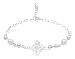 Pulsera Plata 925 Nudo de Bruja con Bolas Diseño Láser Ajustable - Imagen 1