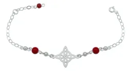 Pulsera Plata 925 Nudo Bruja Láser con Bolitas Rojas - Imagen 1