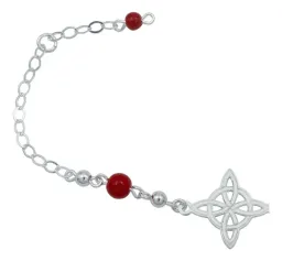 Pulsera Plata 925 Nudo Bruja Láser con Bolitas Rojas - Imagen 3