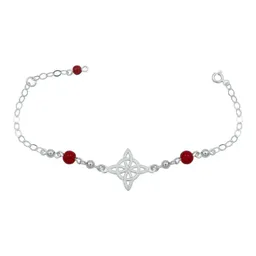 Pulsera Plata 925 Nudo Bruja Láser con Bolitas Rojas - Imagen 1
