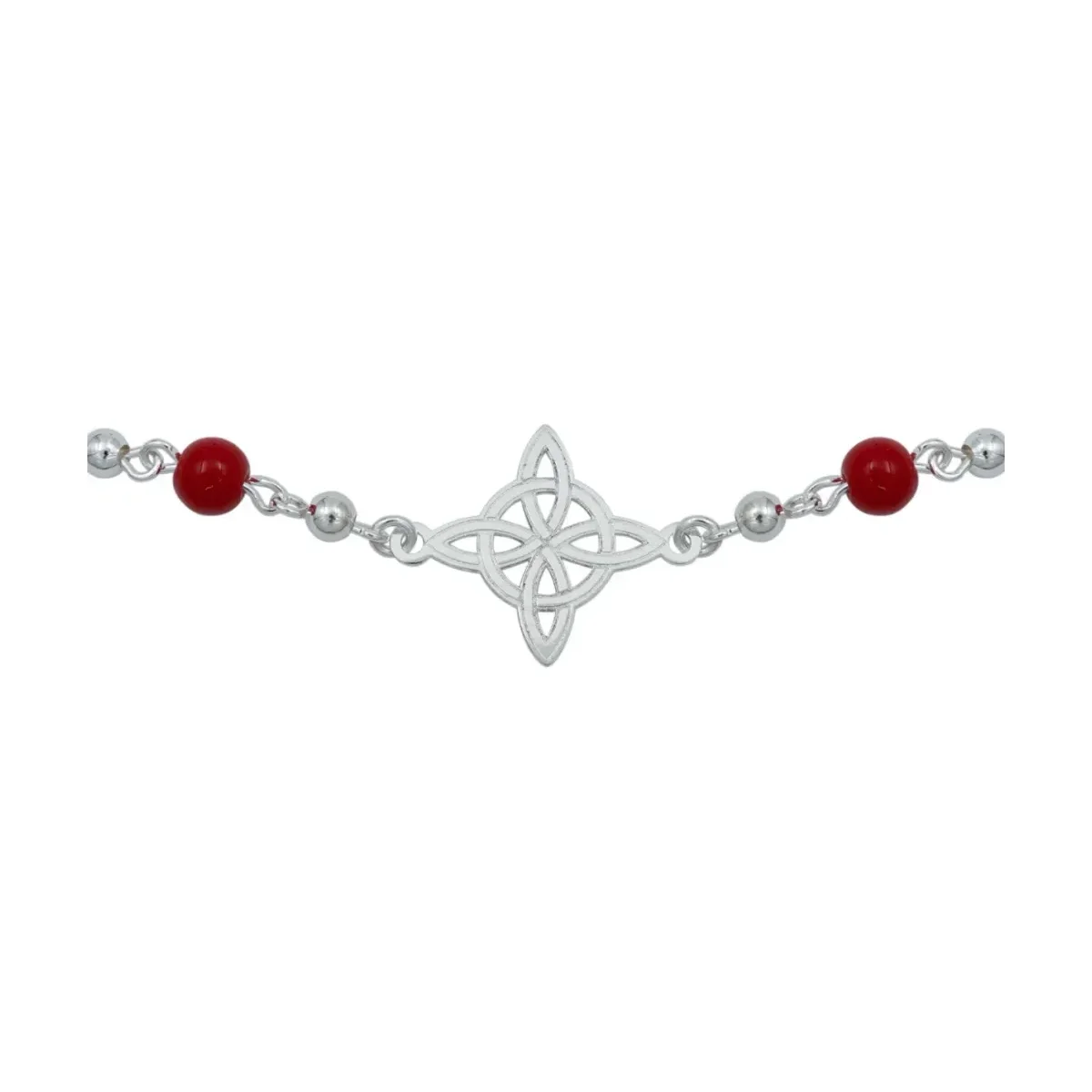 Pulsera Plata 925 Nudo Bruja Láser con Bolitas Rojas - Imagen 2