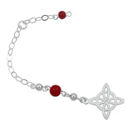 Pulsera Plata 925 Nudo Bruja Láser con Bolitas Rojas - Imagen 3
