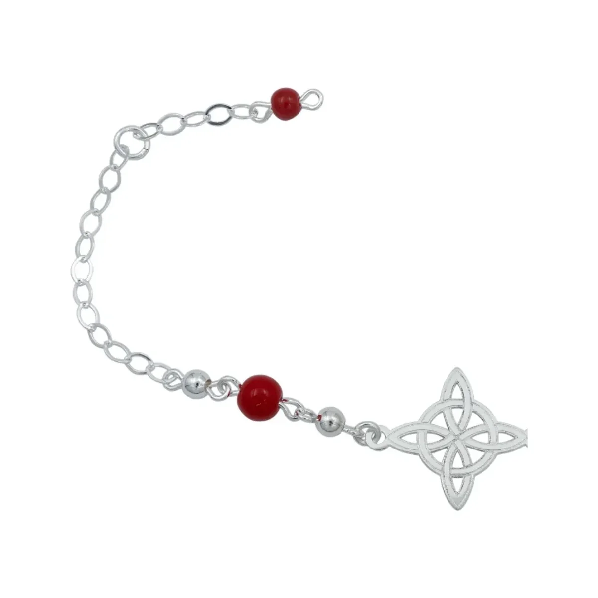 Pulsera Plata 925 Nudo Bruja Láser con Bolitas Rojas - Imagen 3