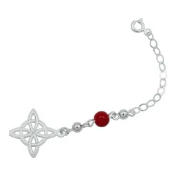 Pulsera Plata 925 Nudo Bruja Láser con Bolitas Rojas - Imagen 4