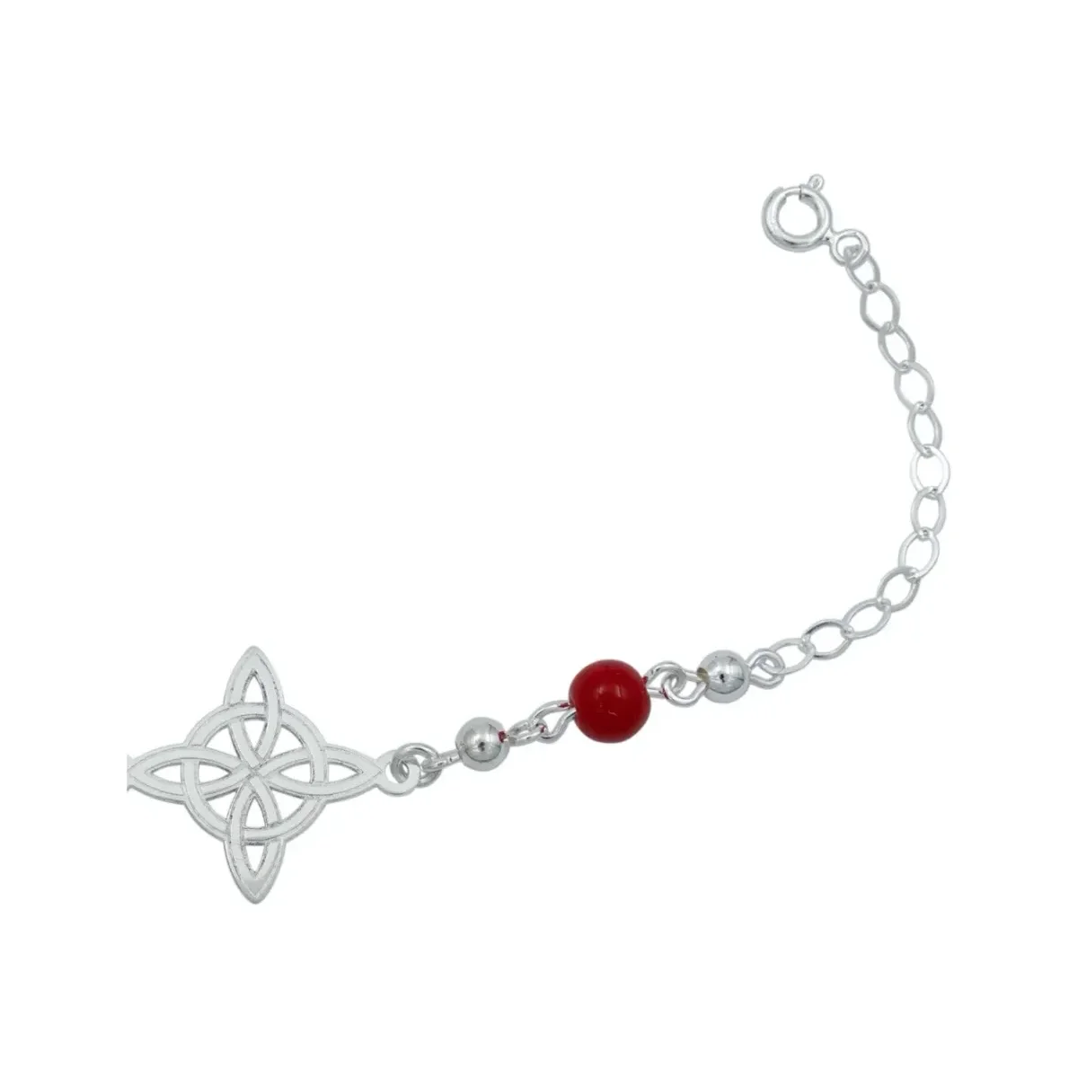 Pulsera Plata 925 Nudo Bruja Láser con Bolitas Rojas - Imagen 4