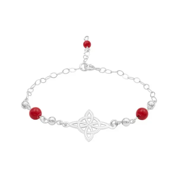 Pulsera Plata 925 Nudo de Bruja Láser Hilo Rojo Ajustable - Imagen 1