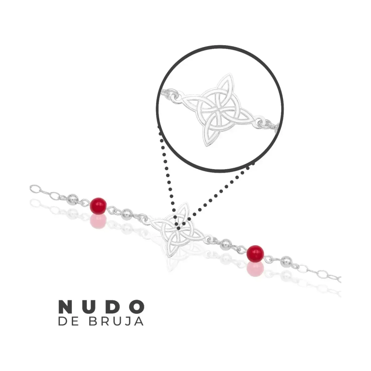 Pulsera Plata 925 Nudo de Bruja Láser Hilo Rojo Ajustable - Imagen 4