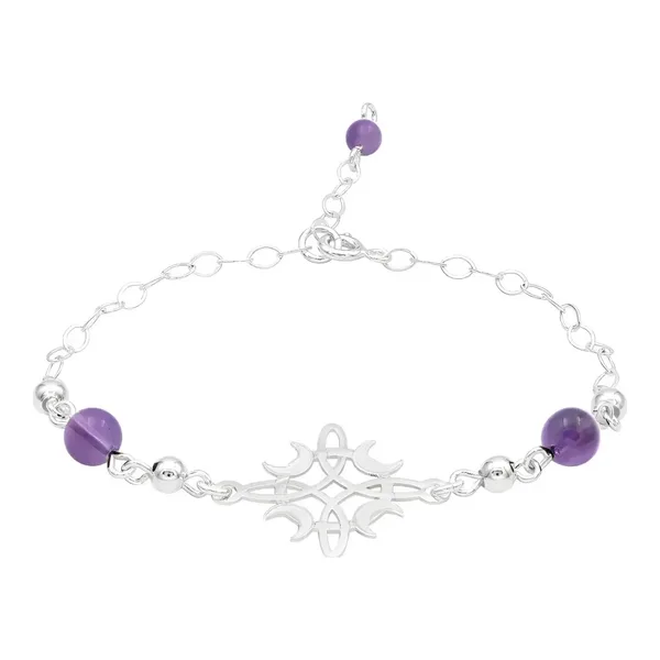 Pulsera de plata .925 morado diseno nudo de bruja ajustable fases luna — Joyaris