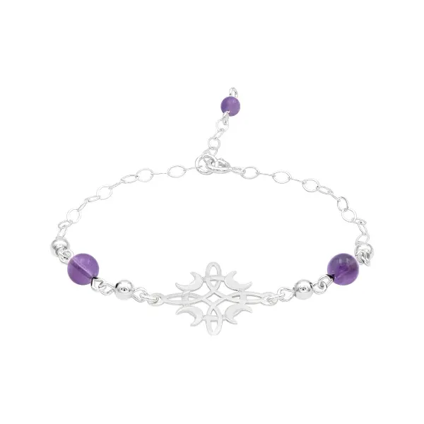 Pulsera de plata .925 morado diseno nudo de bruja ajustable fases luna — Joyaris