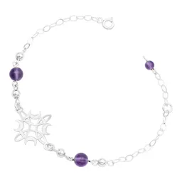 Pulsera Plata 925 Nudo de Bruja y Luna con Hilo Ajustable Color Morado - Imagen 2