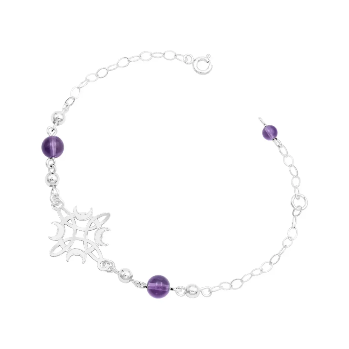 Pulsera Plata 925 Nudo de Bruja y Luna con Hilo Ajustable Color Morado - Imagen 2