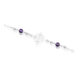 Pulsera Plata 925 Nudo de Bruja y Luna con Hilo Ajustable Color Morado - Imagen 3
