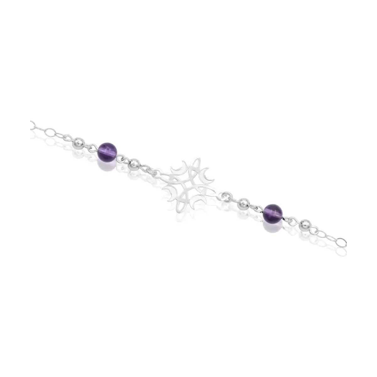 Pulsera Plata 925 Nudo de Bruja y Luna con Hilo Ajustable Color Morado - Imagen 3