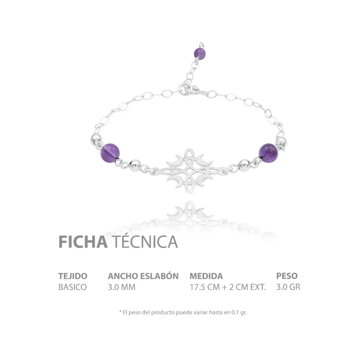 Pulsera Plata 925 Nudo de Bruja y Luna con Hilo Ajustable Color Morado - Imagen 6