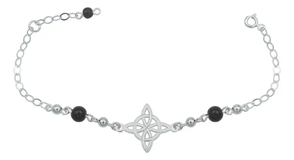 Pulsera de plata .925 negra Nudo de Bruja ajustable laser bolitas — Joyaris