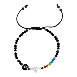 Pulsera Plata 925 Nudo Bruja Ojo Turco Ajustable Cordón Negro - Imagen 1