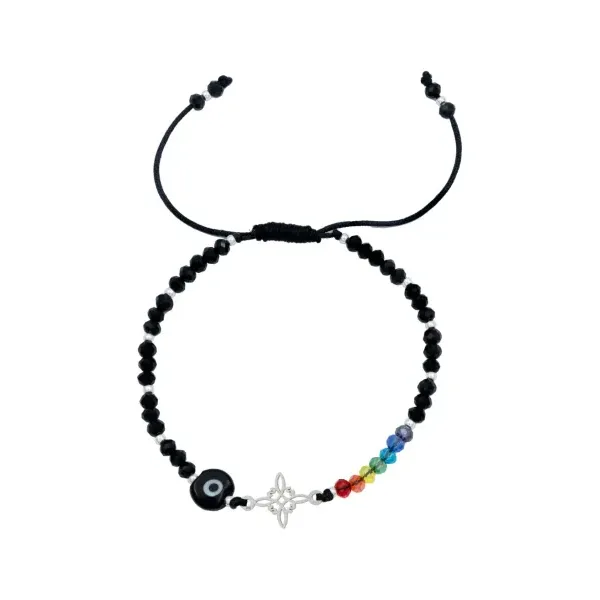 Pulsera de plata .925 negro ajustable nudo bruja 7 chakras ojo turco — Joyaris