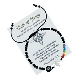 Pulsera Plata 925 Nudo Bruja Ojo Turco Ajustable Cordón Negro - Imagen 2