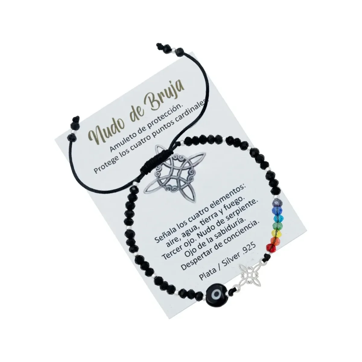 Pulsera Plata 925 Nudo Bruja Ojo Turco Ajustable Cordón Negro - Imagen 2