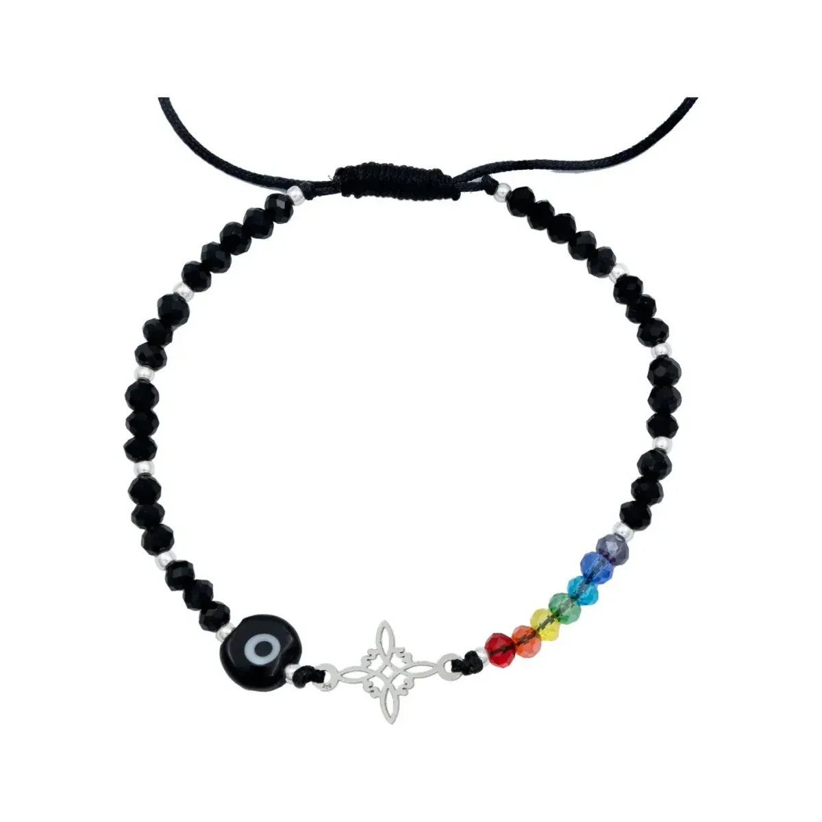 Pulsera Plata 925 Nudo Bruja Ojo Turco Ajustable Cordón Negro - Imagen 3