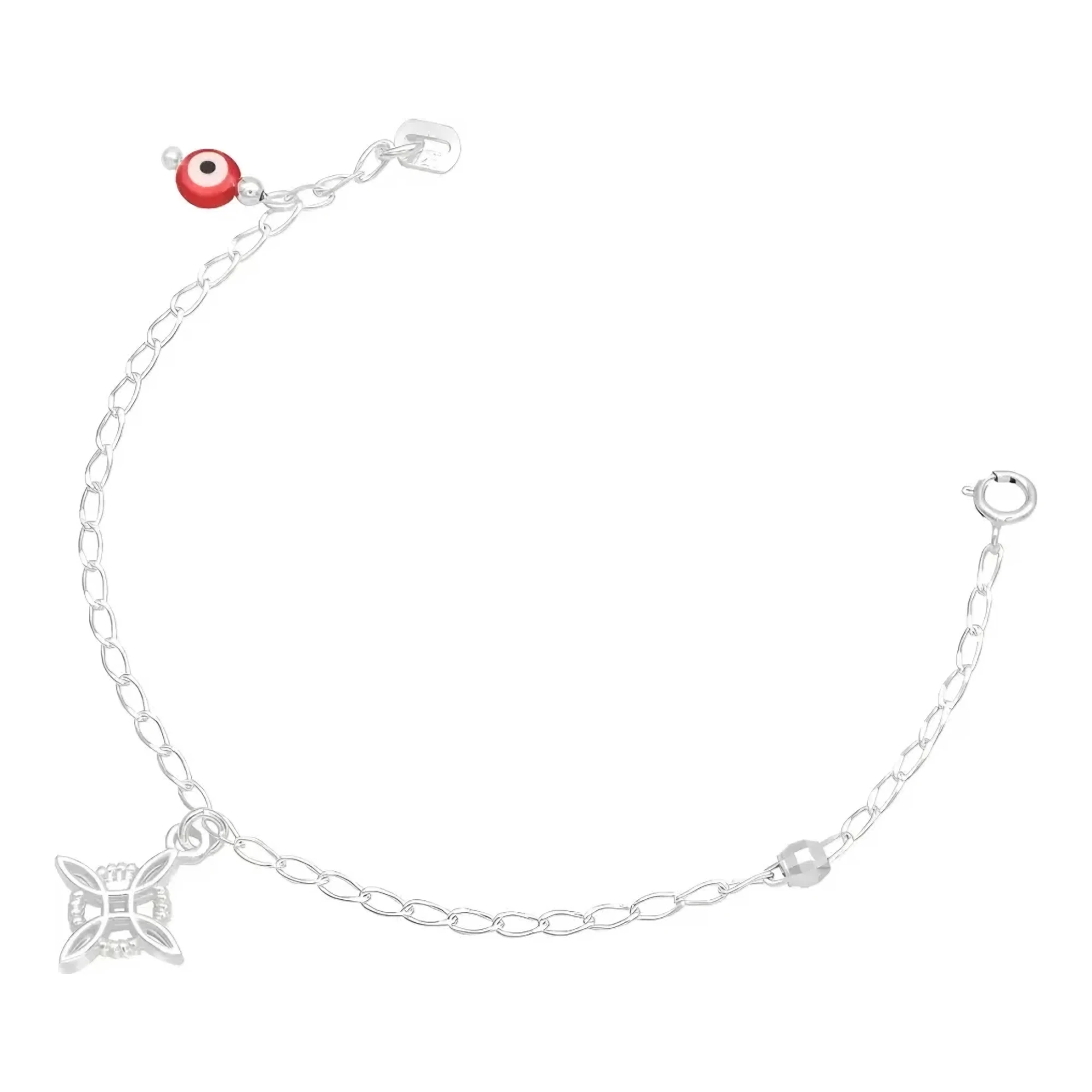 Pulsera nudo de bruja plata 925 con dije de ojo turco 14mm acabado facetado eslabón 2mm amuleto protección contra envidias