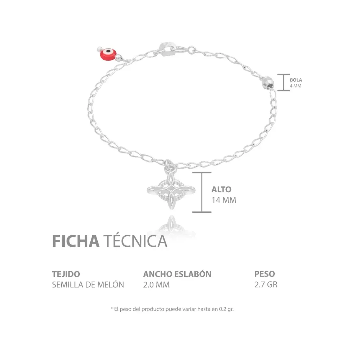 Pulsera Plata Ley .925 Nudo Bruja Ojo Turco Amuleto 18cm - Imagen 5