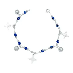 Pulsera Plata 925 Nudo de Bruja y Ojo Turco Azul con Cascabeles - Imagen 1