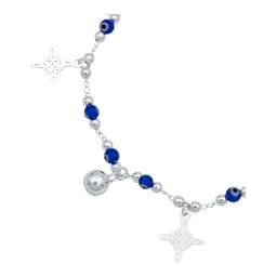 Pulsera Plata 925 Nudo de Bruja y Ojo Turco Azul con Cascabeles - Imagen 2
