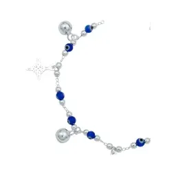 Pulsera Plata 925 Nudo de Bruja y Ojo Turco Azul con Cascabeles - Imagen 4